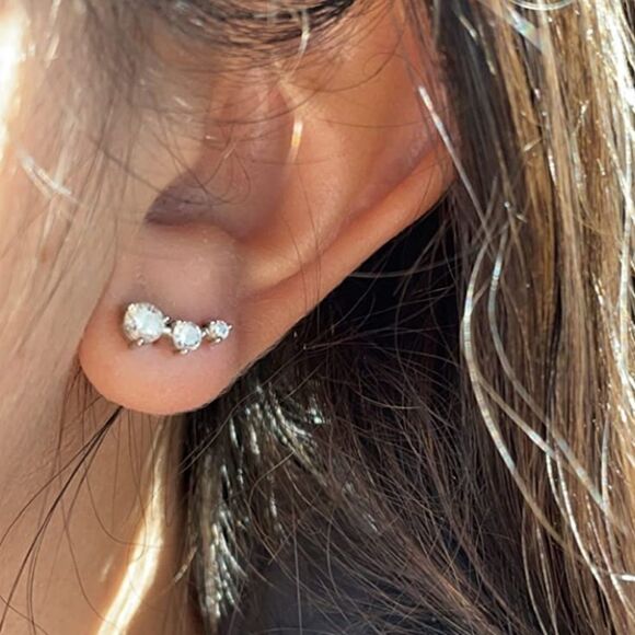 Gold / Sterling  Mini Diamond Climber Earrings - Picture 1 of 6